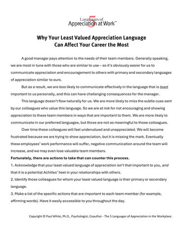 Why Your Least-Valued Appreciation Language Can Affect Your Career the Most