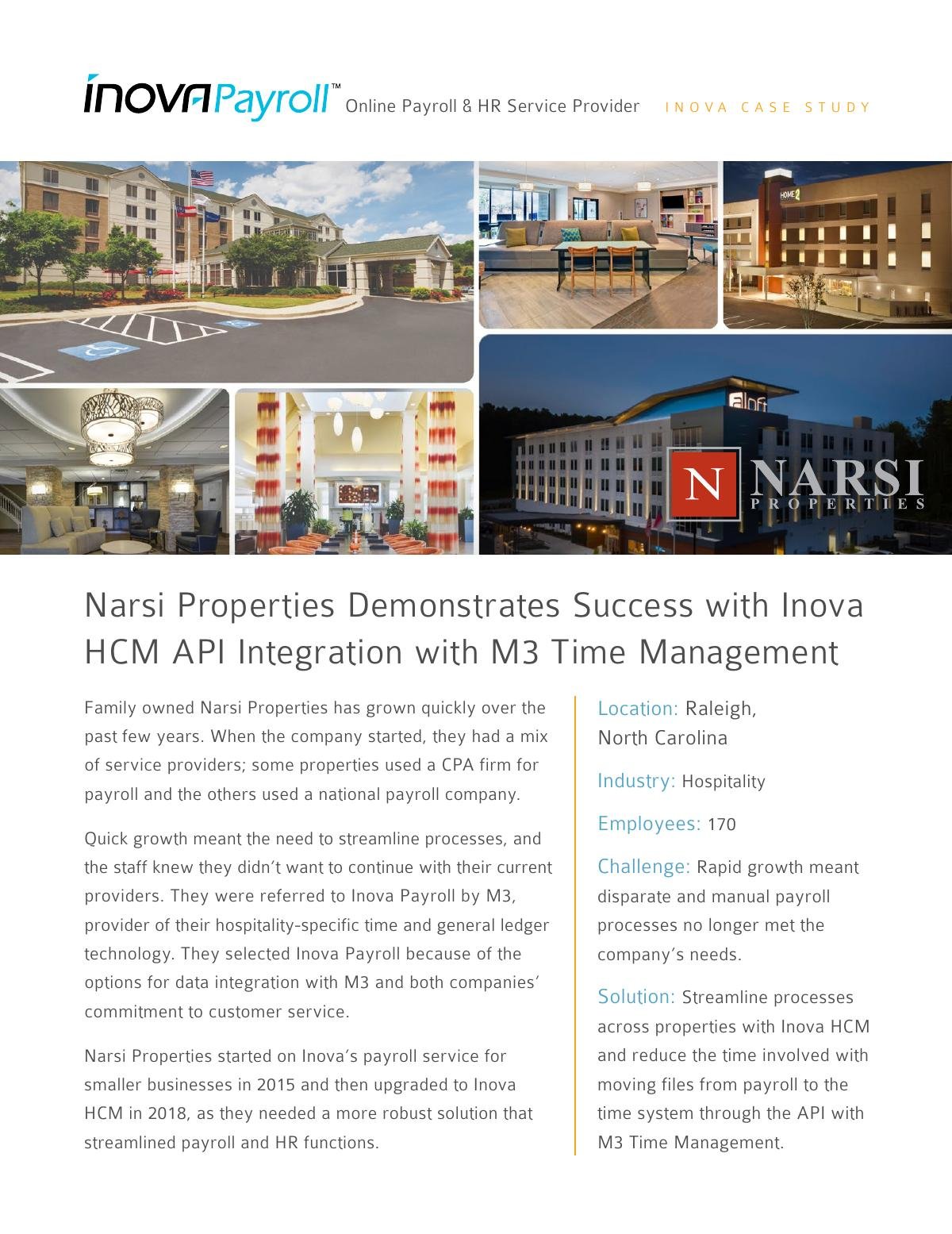 Narsi Properties Demonstrates Success with Inova HCM API Integration with M3 Time Management