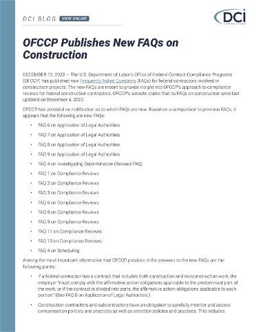 OFCCP Publishes New FAQs on Construction
