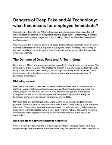Dangers of Deep Fake and AI Technology: what that means for employee headshots?