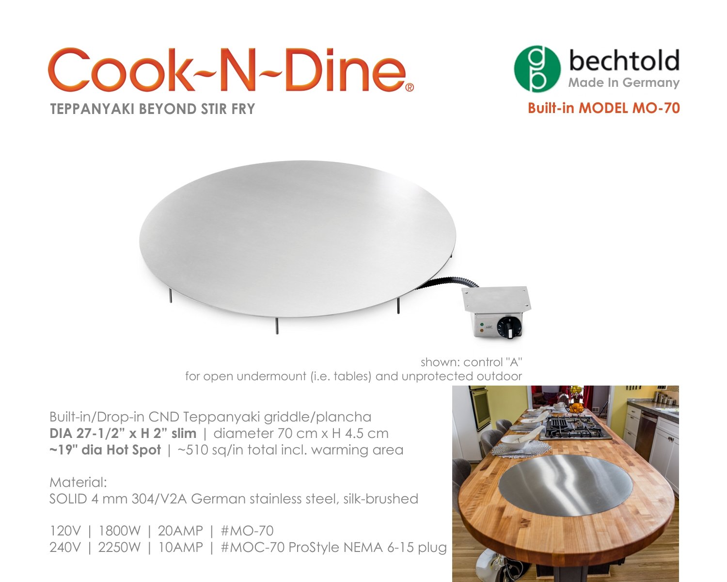 Round Built-in Teppanyaki Grill Cook Top Griddle