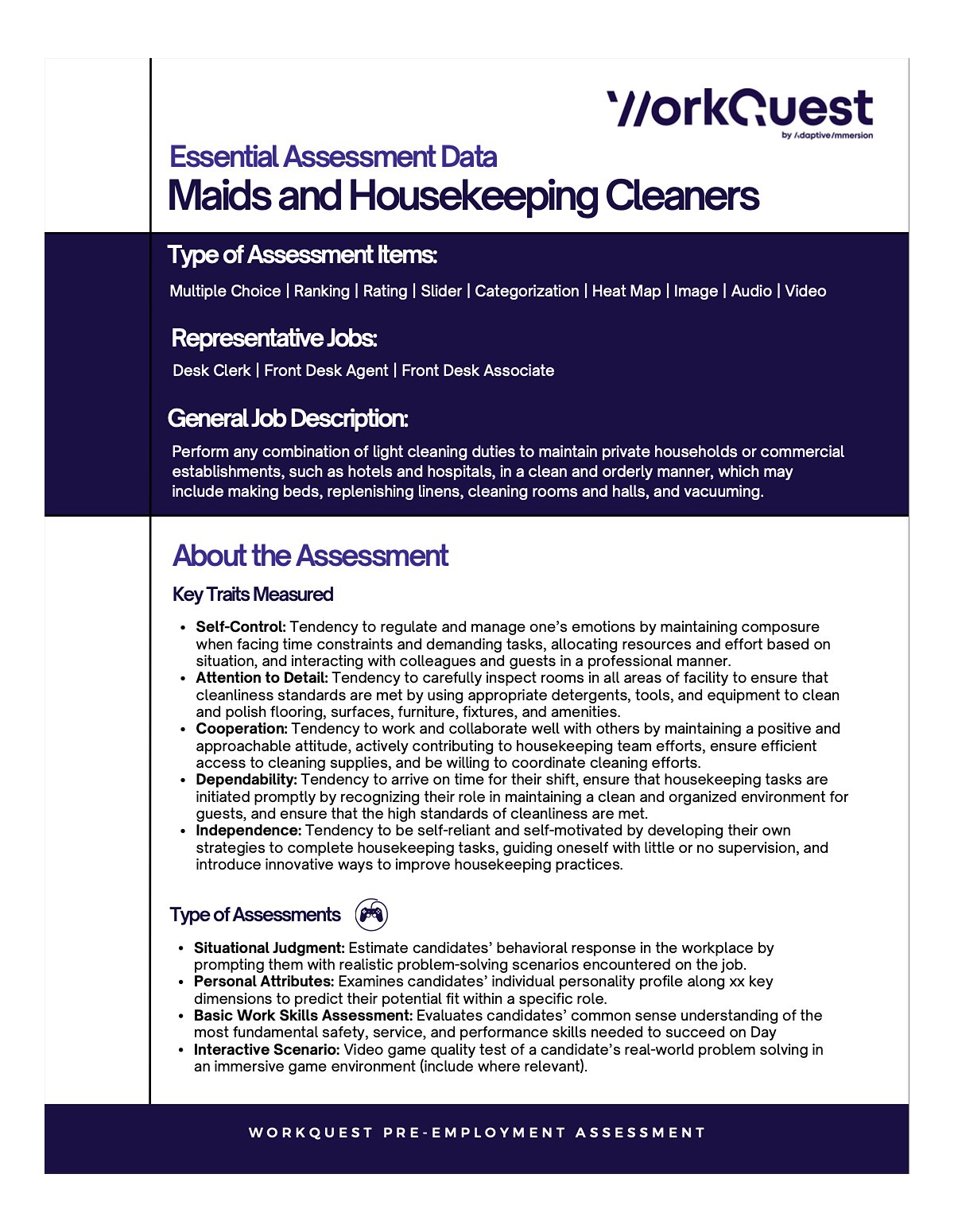 Maids and Housekeeping Cleaners Occupational Assessment