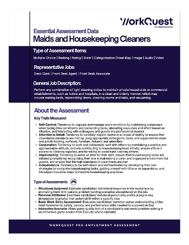 Maids and Housekeeping Cleaners Occupational Assessment