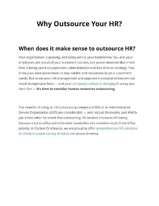 Why Outsource Your HR? 