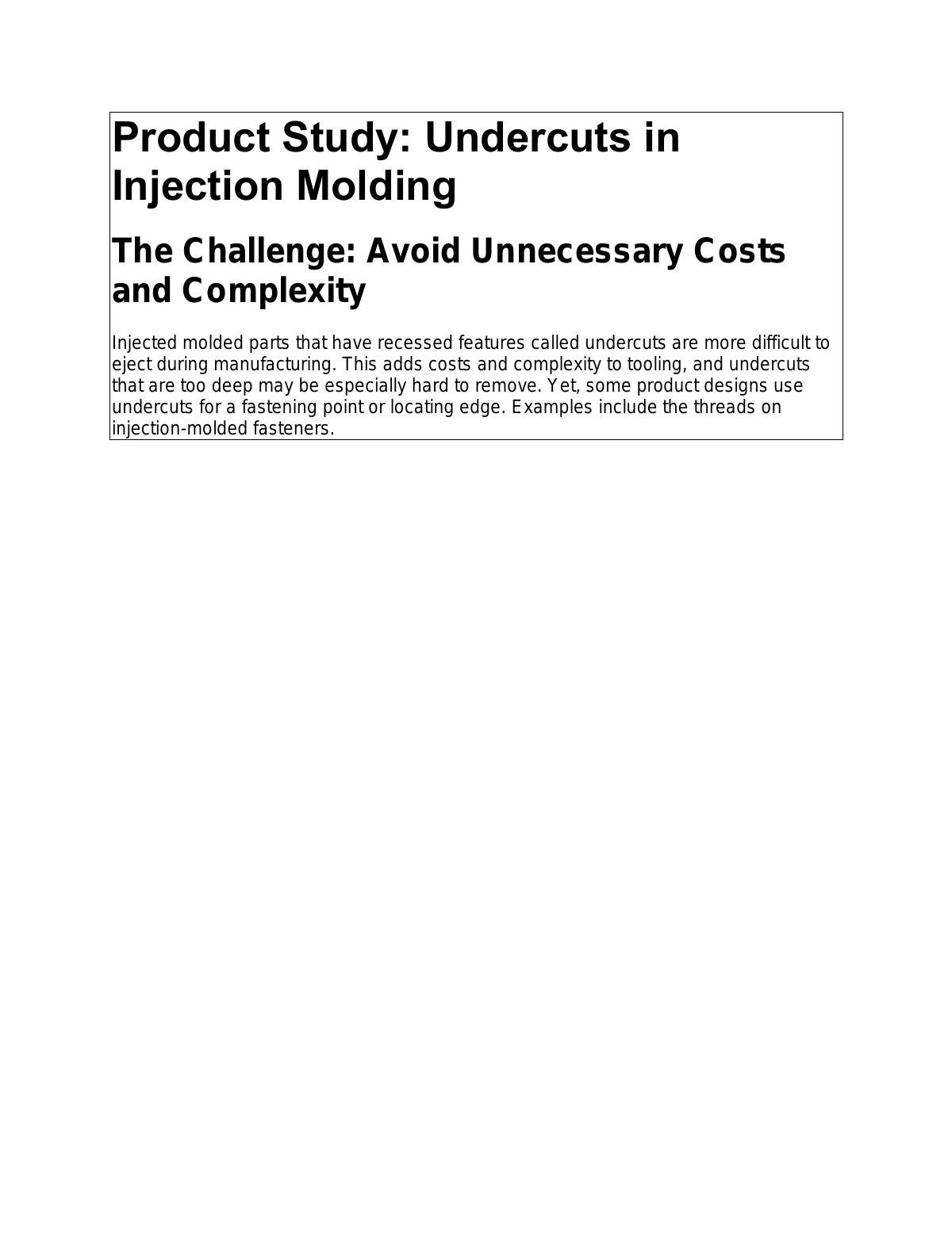 Product Study: Undercuts in Injection Molding