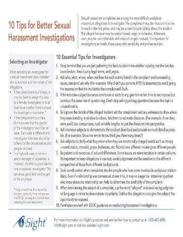 10 Tips for Better Sexual Harassment Investigations: A cheat sheet by i-Sight Software