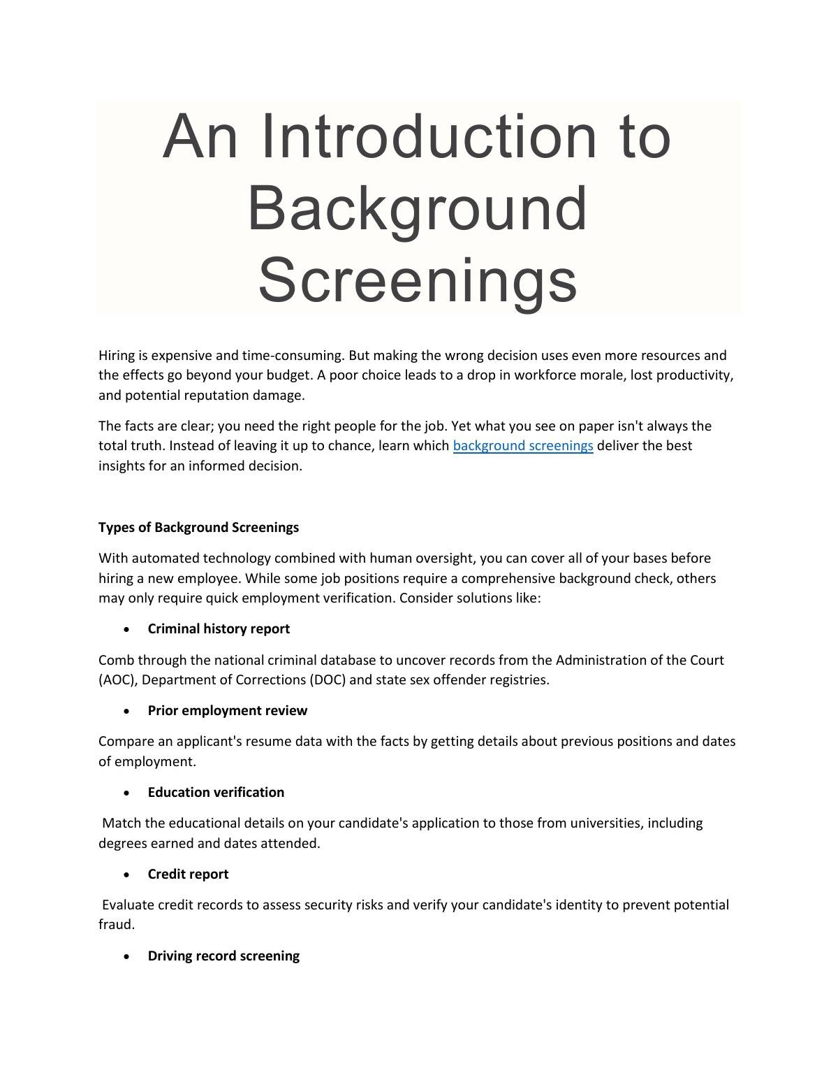 An Introduction to Background Screenings
