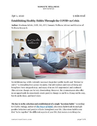 Establishing Healthy Habits Through the COVID-19 Crisis