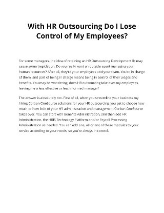 With HR Outsourcing Do I Lose  Control of My Employees?
