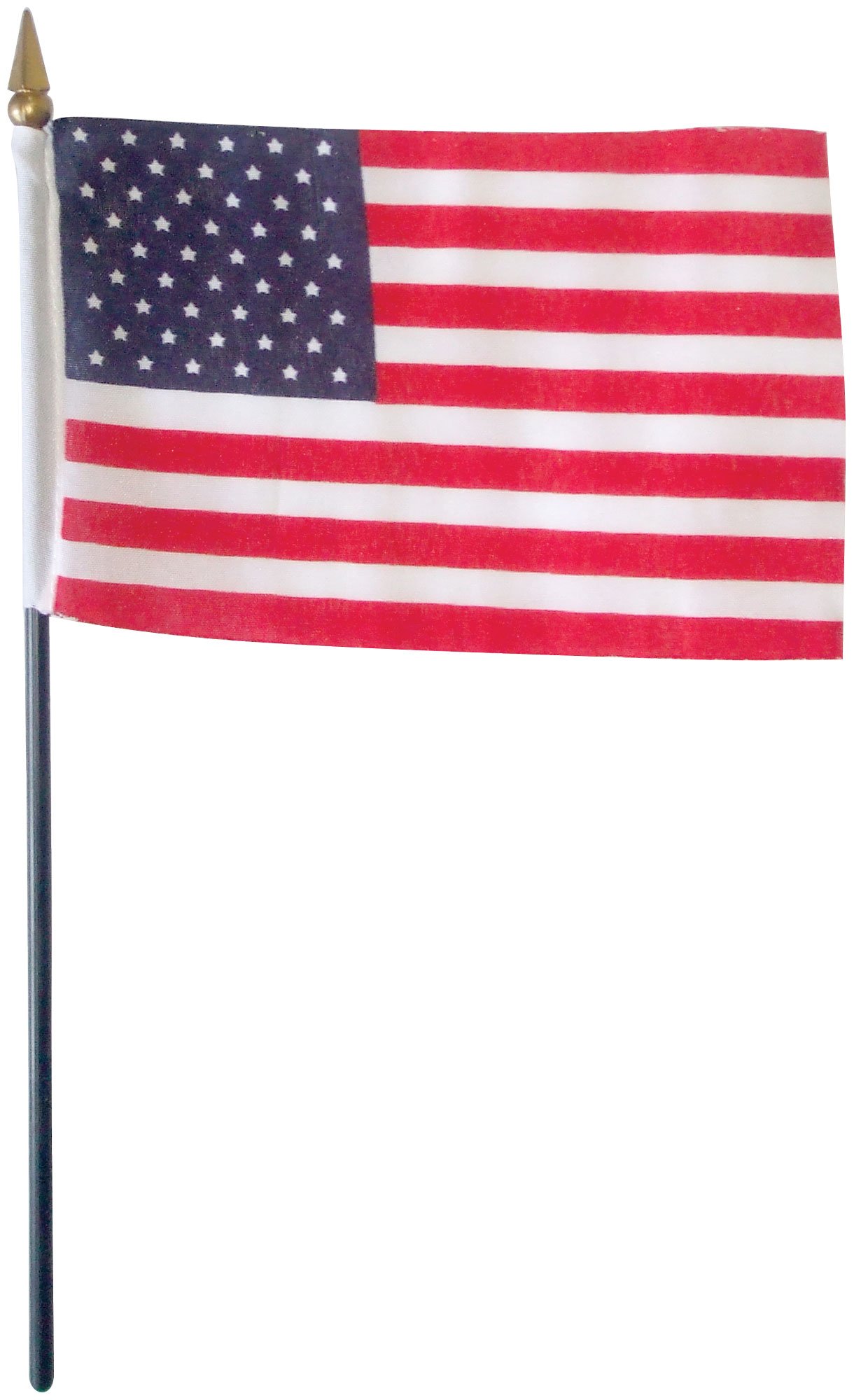 US934 4"x6" USA flag on black plastic dowel with pointed finial