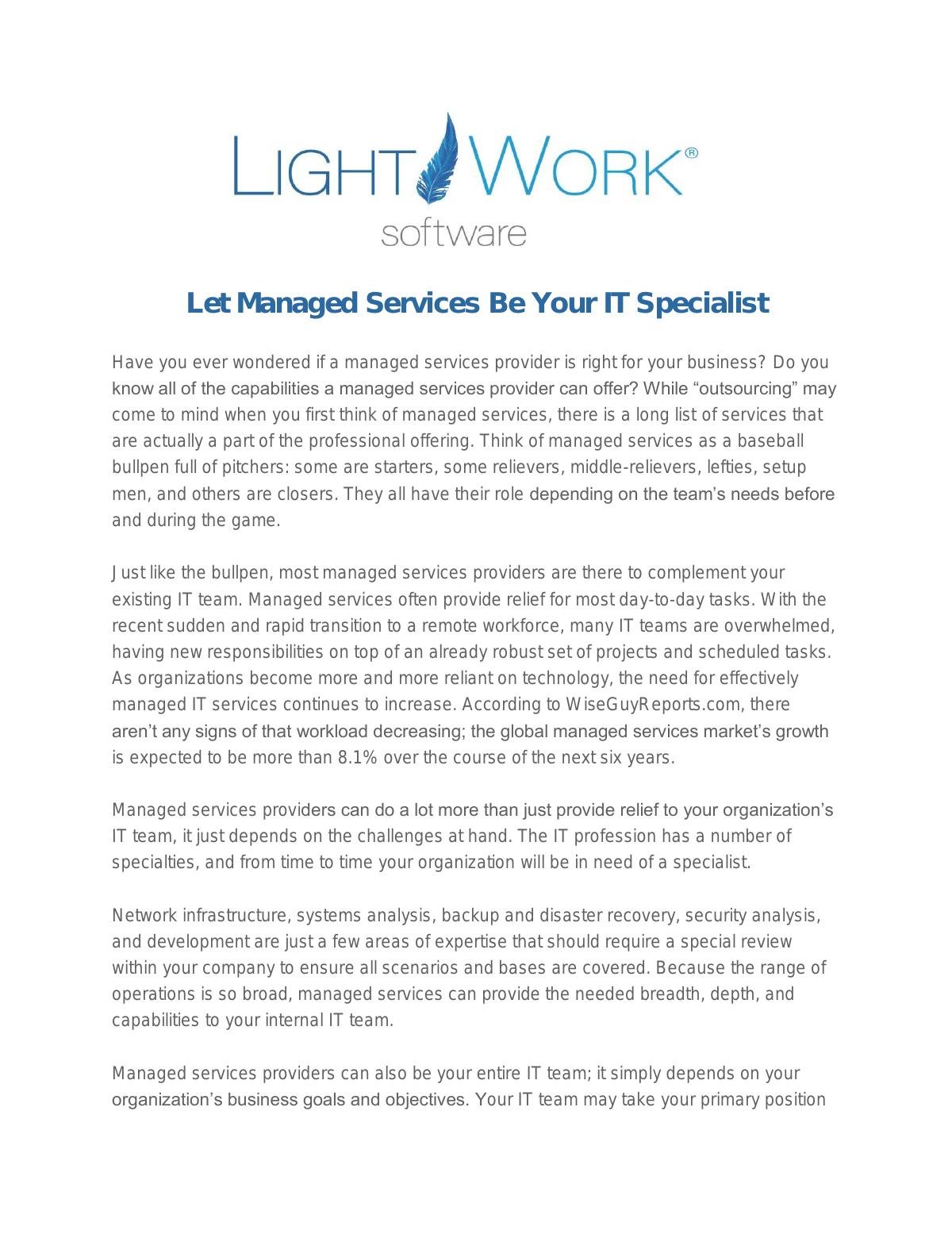 Let Managed Services Be Your IT Specialist