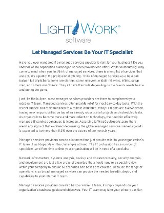 Let Managed Services Be Your IT Specialist