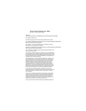 Driver's Privacy Protection Act - DPPA