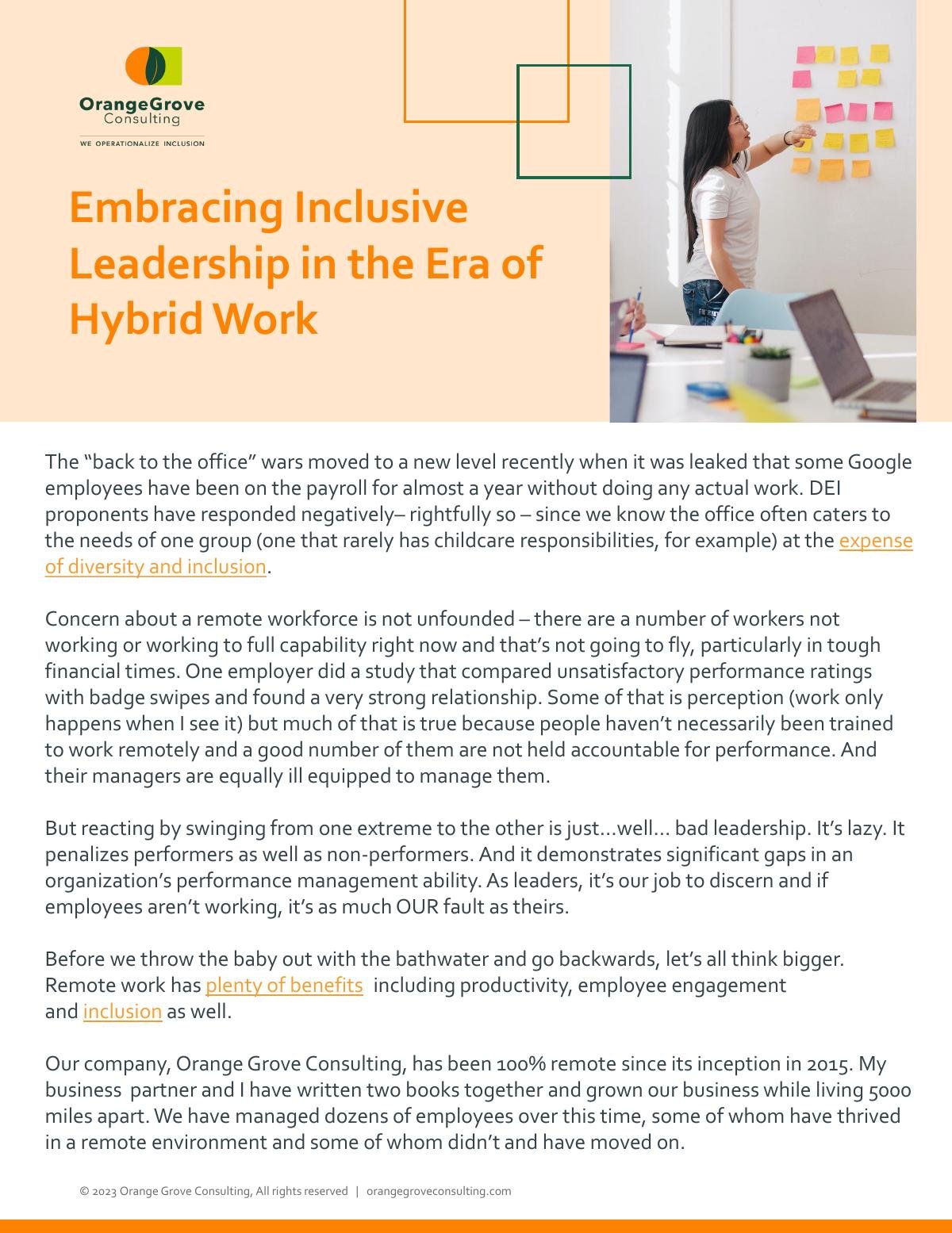 Embracing Inclusive Leadership in the Era of Hybrid Work