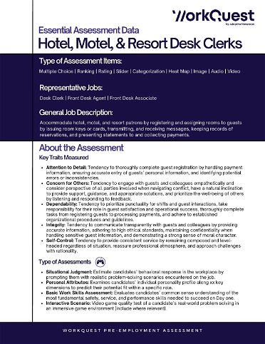 Hotel, Motel, & Resort Desk Clerk Occupational Assessment 