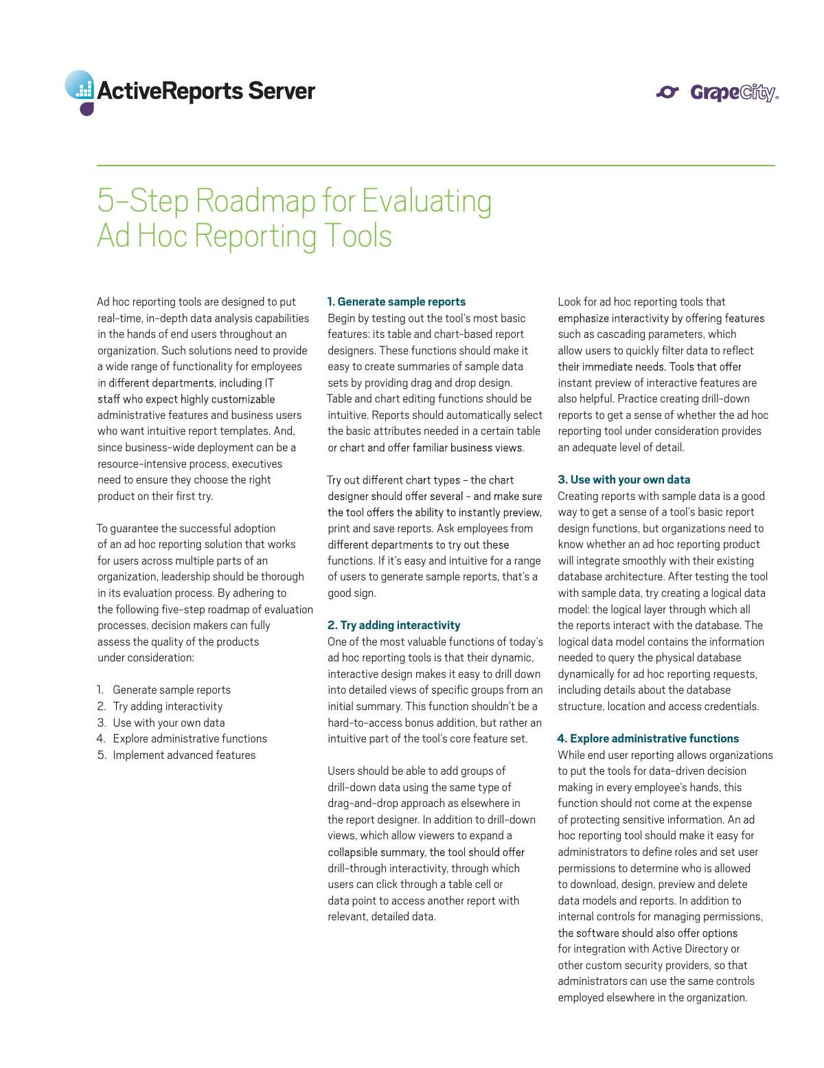 5-Step Roadmap for Evaluating Ad Hoc Reporting Tools