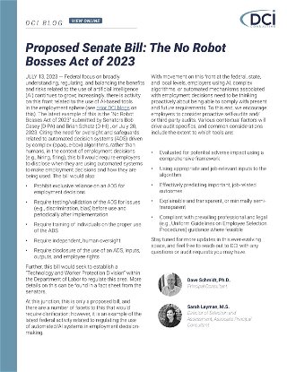 Proposed Senate Bill: The No Robot Bosses Act of 2023