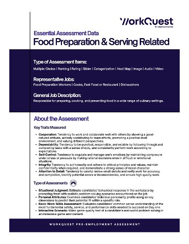 Food Preparation & Serving Related Industry Assessment