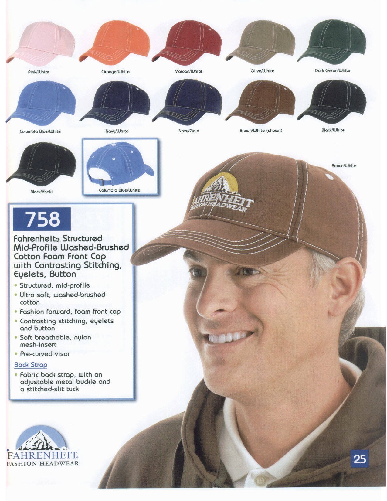 Structured Mid Profile Washed Brushed Cotton Foam Front Cap