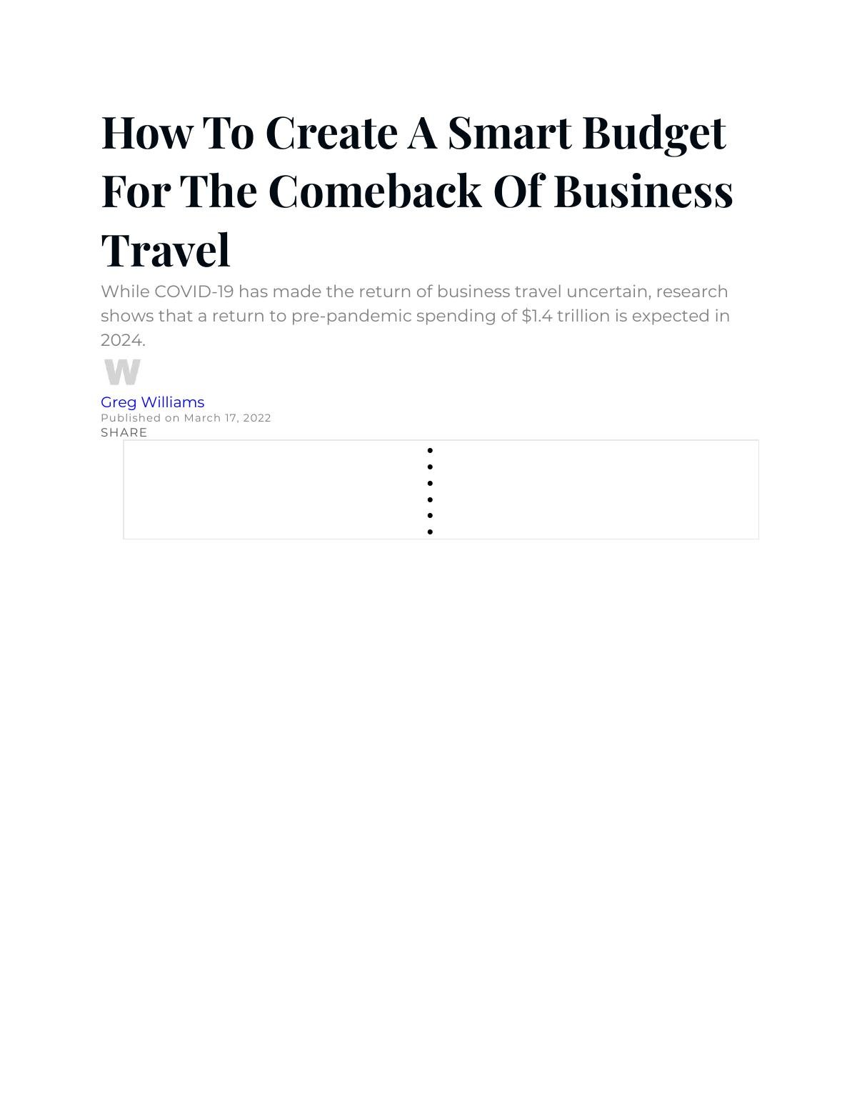 How To Create A Smart Budget For The Comeback Of Business Travel