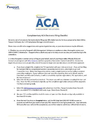 Complimentary ACA Electronic Filing Checklist