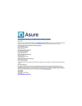 Asure Software Sets May & June 2025 Investor Conference Schedule