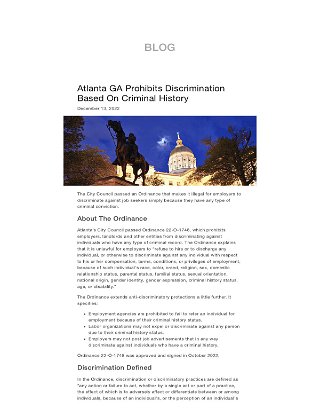 Atlanta GA Prohibits Discrimination Based On Criminal History - Backgrounds Online BLOG