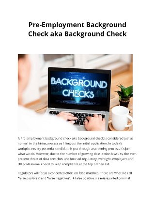 Pre-Employment Background Check aka Background Check 