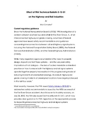 1 Effect of FRA Technical Bulletin S - 12 - 01 on the Highway and Rail industries