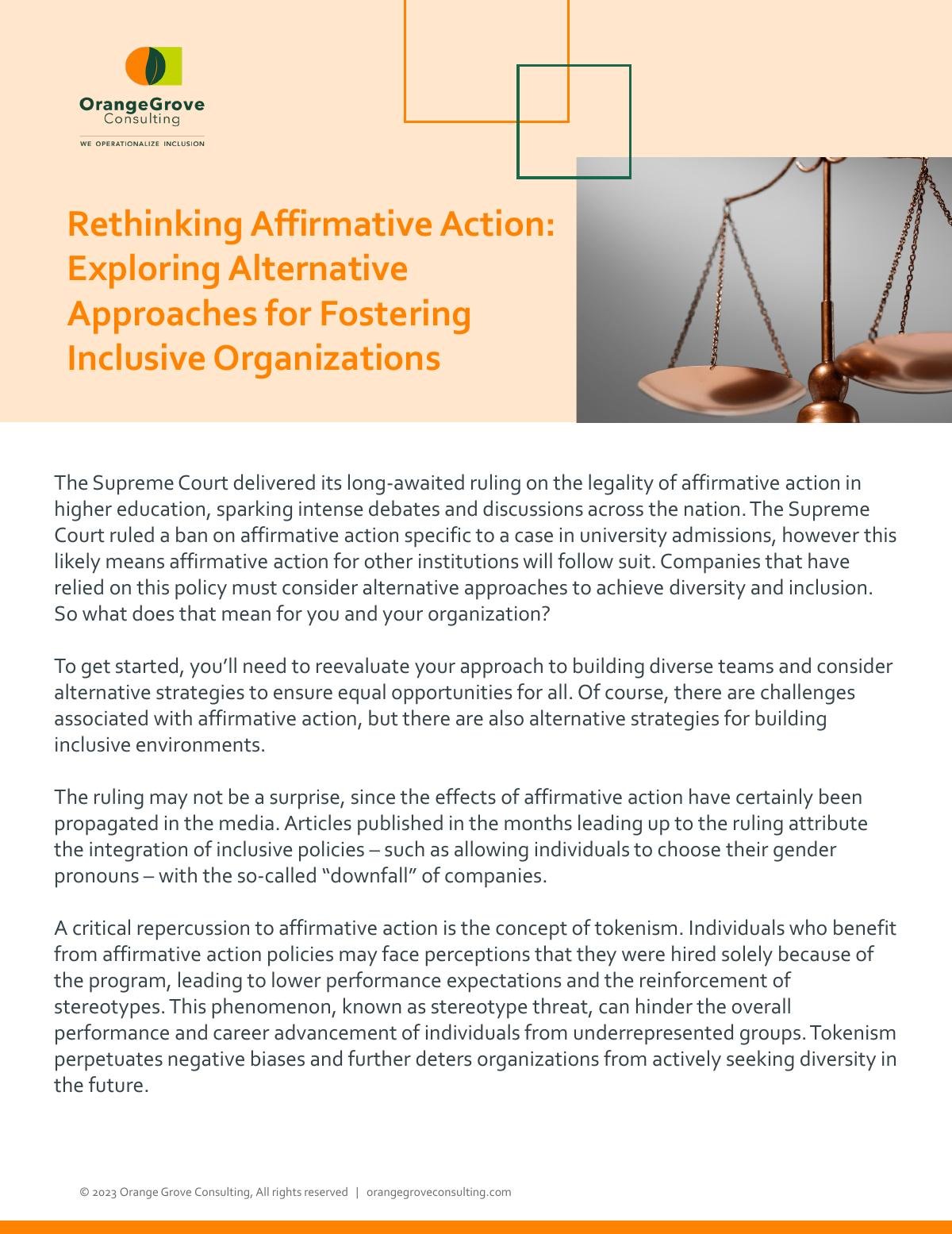 Rethinking Affirmative Action: Exploring Alternative Approaches for Fostering Inclusive Organization