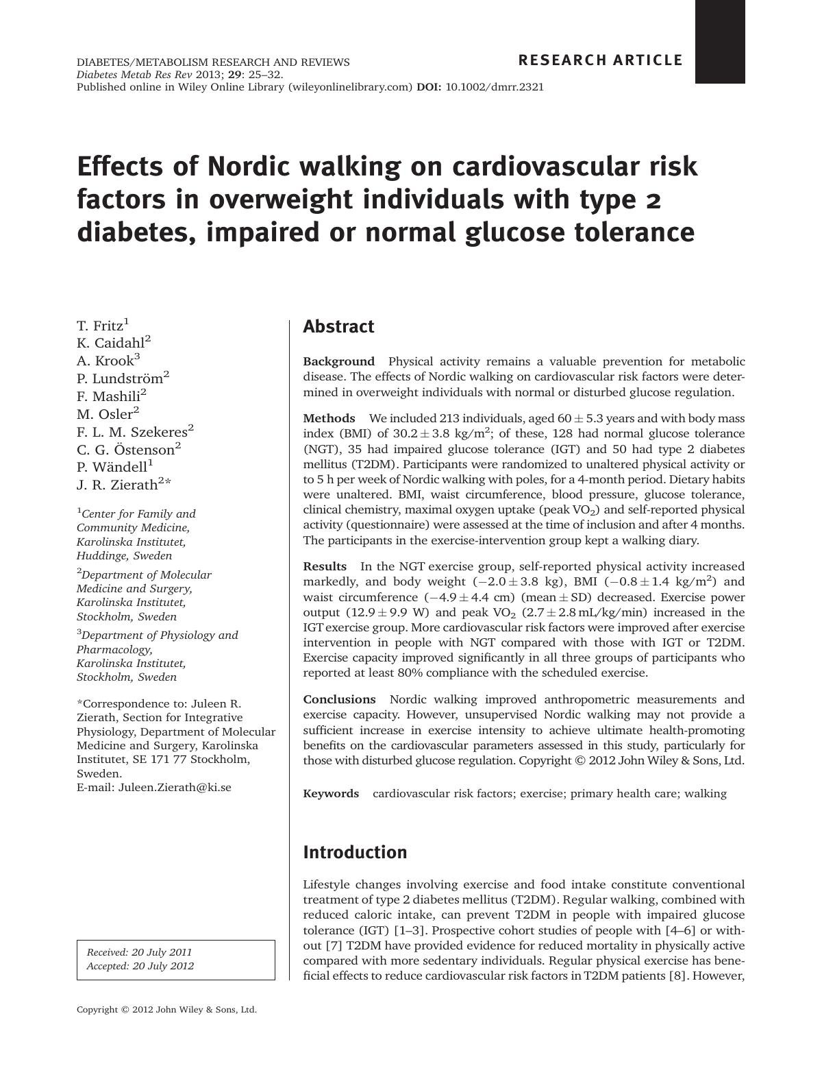 Effects of Nordic walking on cardiovascular risk factors in overweight individuals with type 2 diabe
