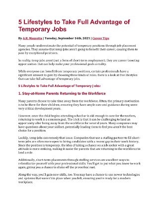 5 Lifestyles to Take Full Advantage of Temporary Jobs