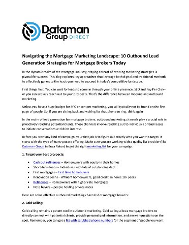 Navigating the Mortgage Marketing Landscape: 10 Outbound Lead Generation Strategies for Mortgage Brokers Today