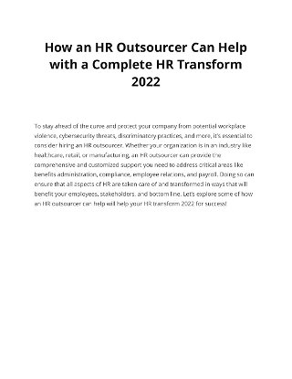 How an HR Outsourcer Can Help with a Complete HR Transform 2022 