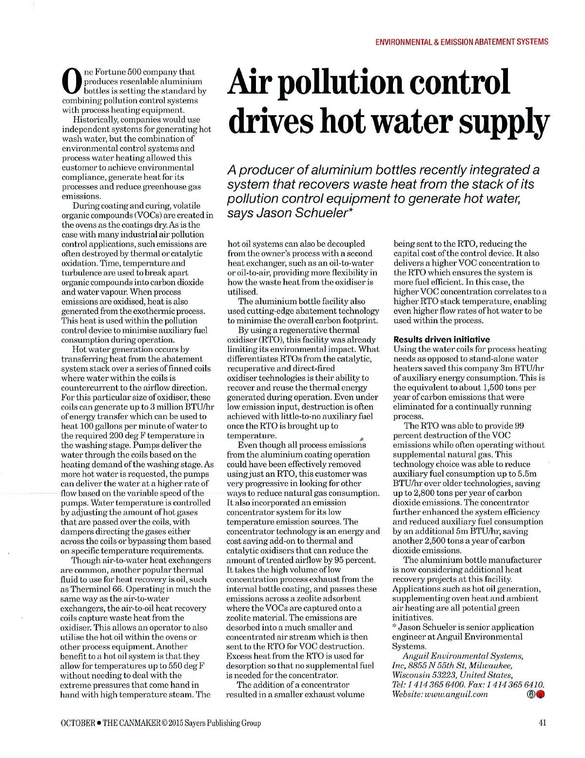 Air Pollution Control Drives Hot Water Supply