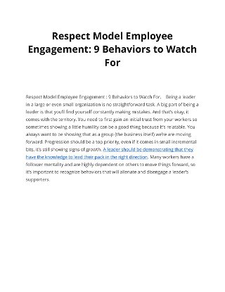 Respect Model Employee Engagement: 9 Behaviors to Watch For 