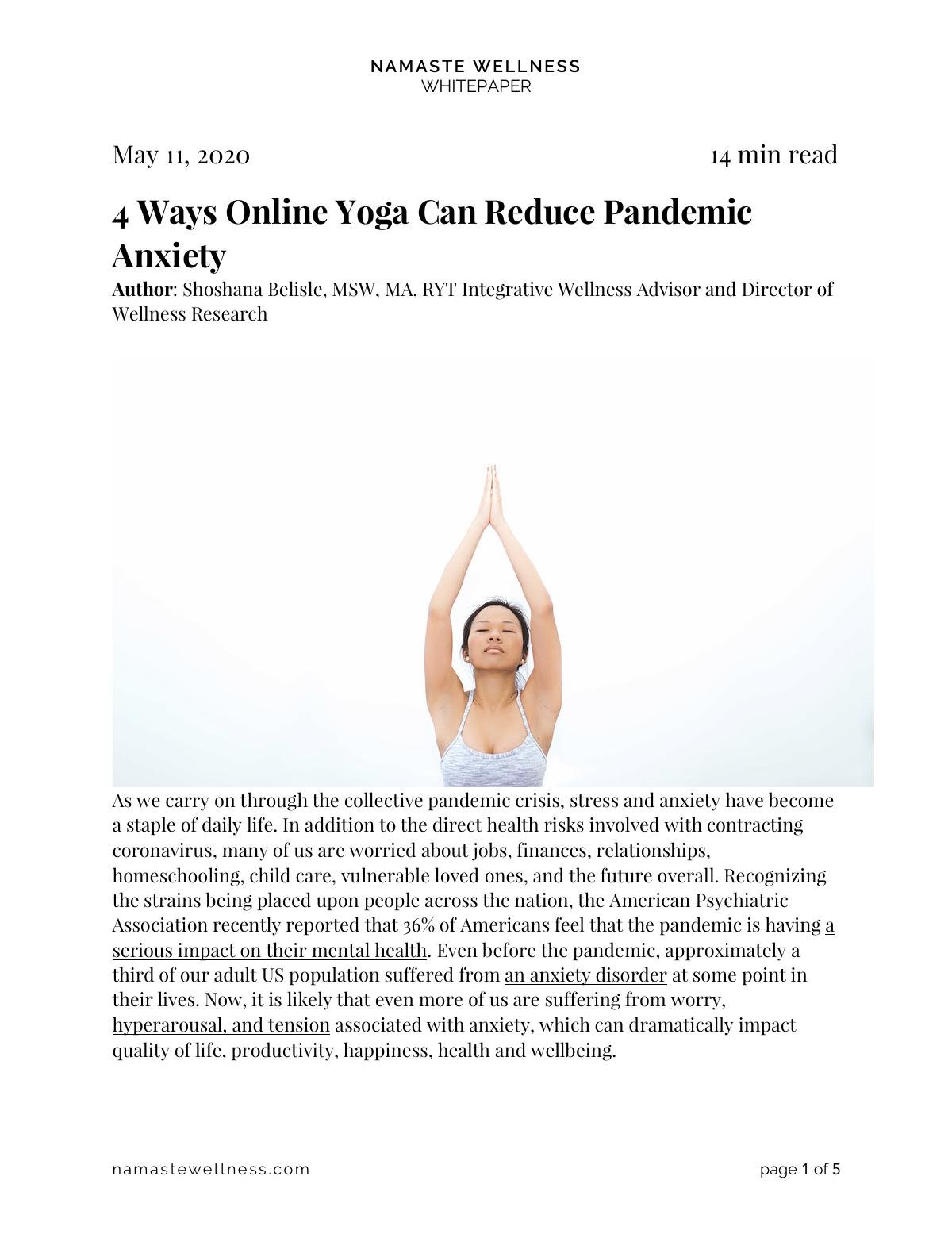 4 Ways Online Yoga Can Reduce Pandemic Anxiety