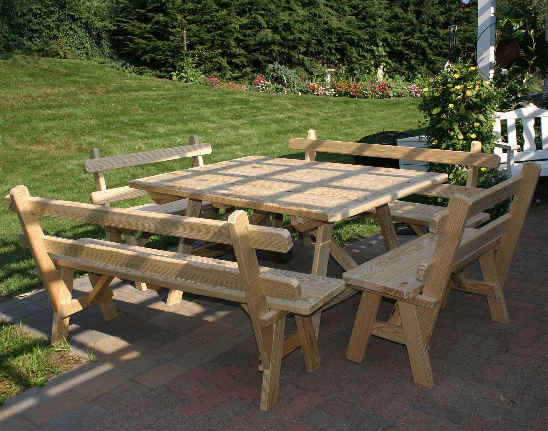 Treated Pine Wide Picnic Table w/4 Backed Benches 