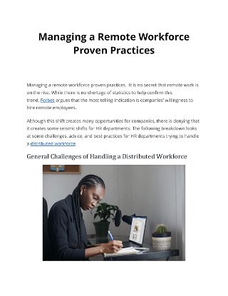 Managing a Remote Workforce  Proven Practices
