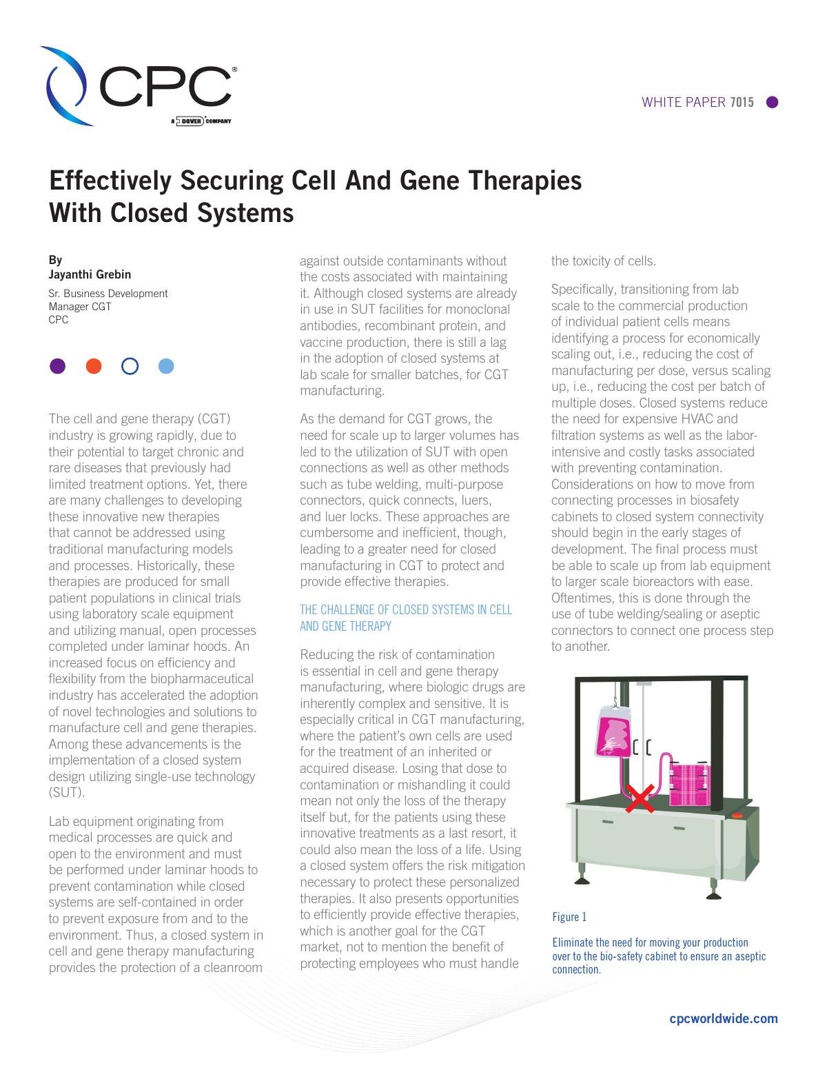 Effectively Securing Cell And Gene Therapies With Closed Systems White Paper