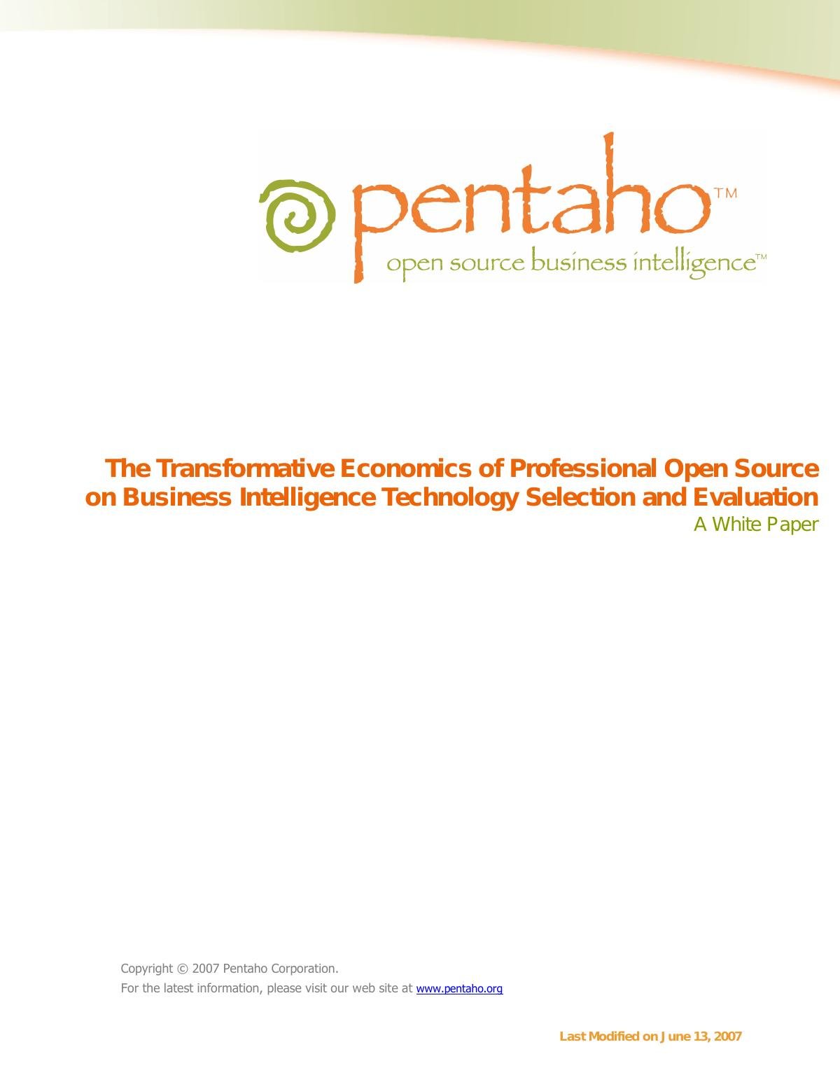 The Transformative Economics of Professional Open Source on Business Intelligence Technology