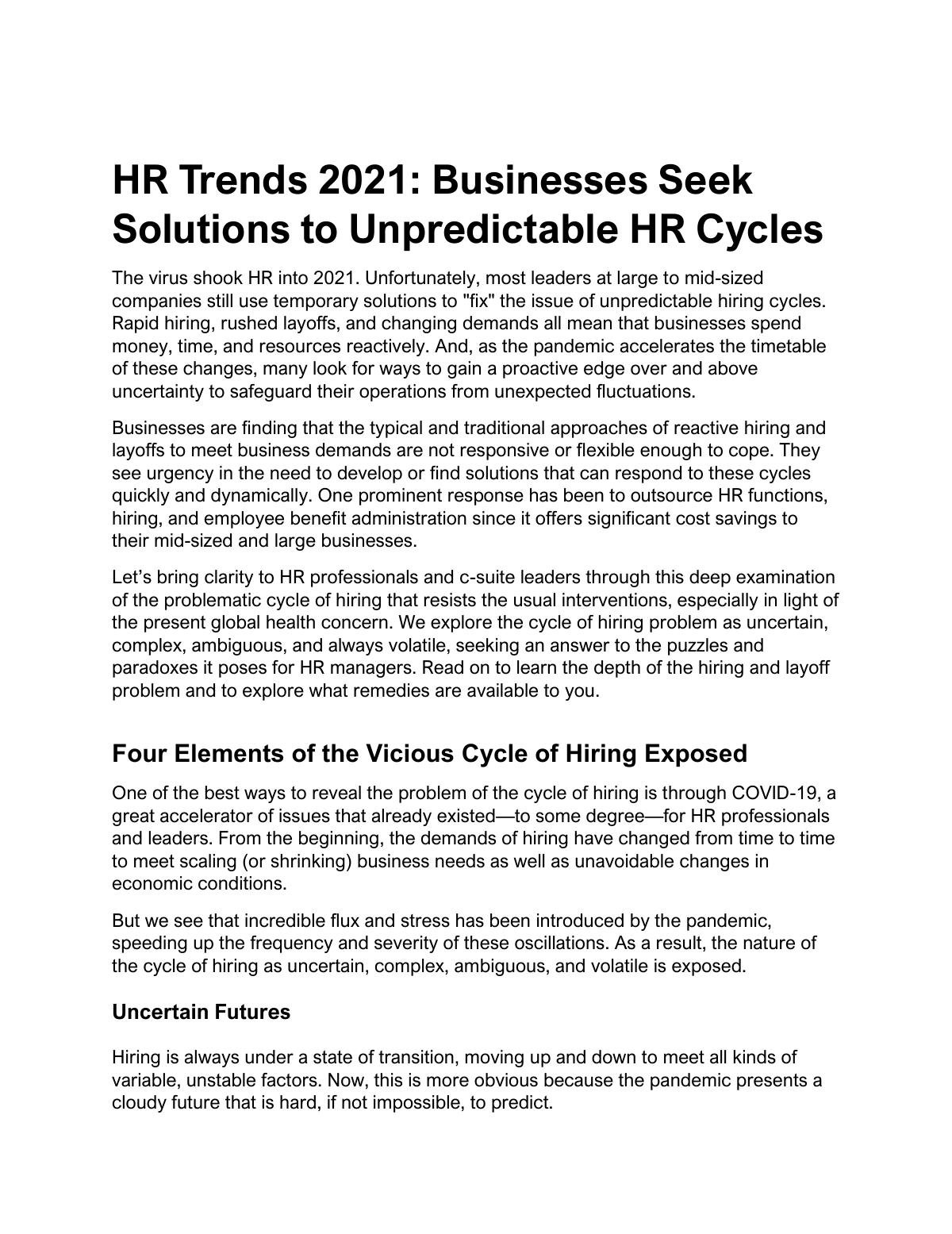HR Trends 2021: Businesses Seek Solutions to Unpredictable HR Cycles