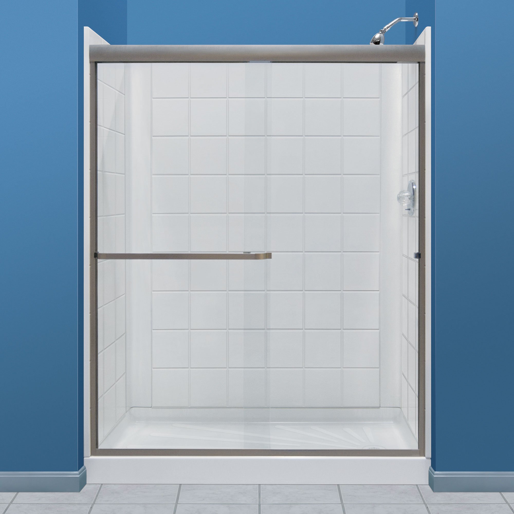 760T-30WHT DURAWALL Shower Walls; 3060 ShowerTub Shower Floor; STYLEMATE By-Pass Shower Enclosure