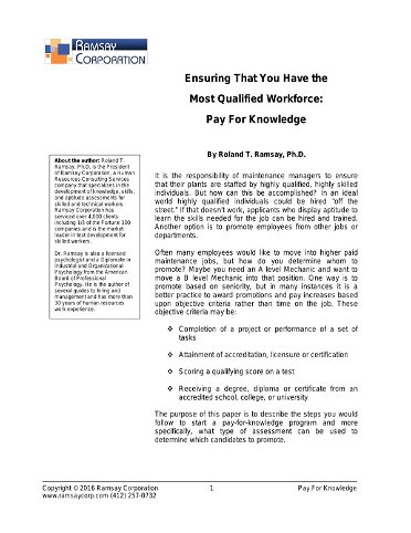 Ensuring That You Have the Most Qualified Workforce: Pay For Knowledge
