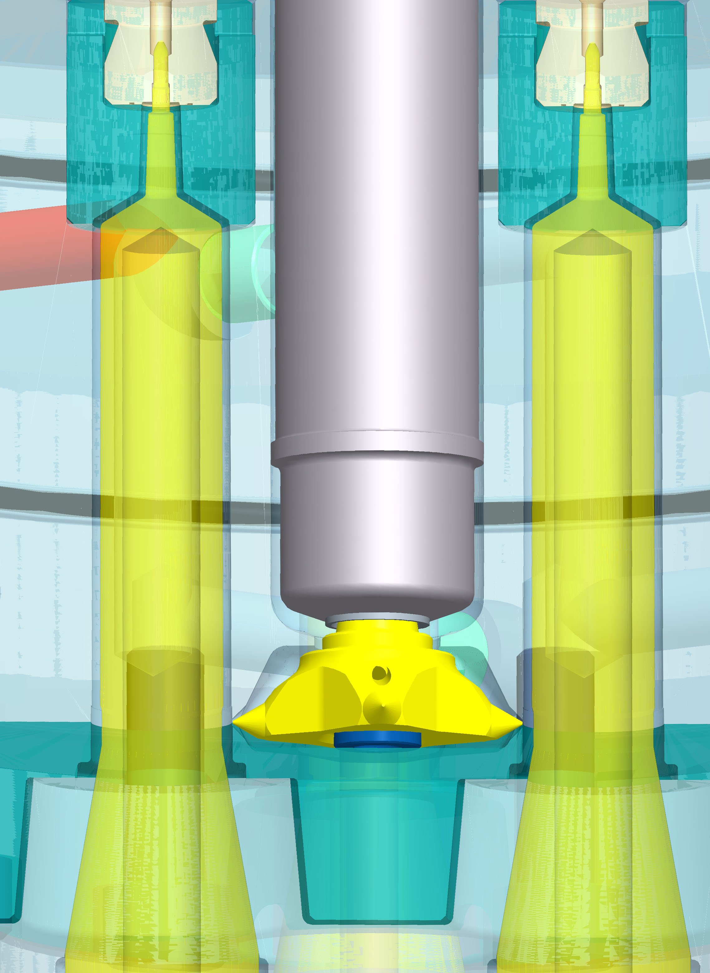 Nozzle for multicavity moulds for manufacturing medical plastic parts with special shapes