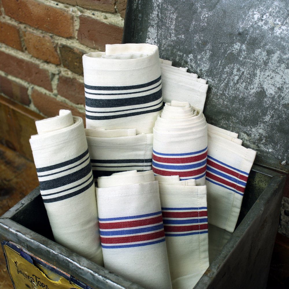 Vintage Black Stripe Herringbone Towels