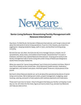 Senior Living Software: Streamlining Facility Management with Newcare International