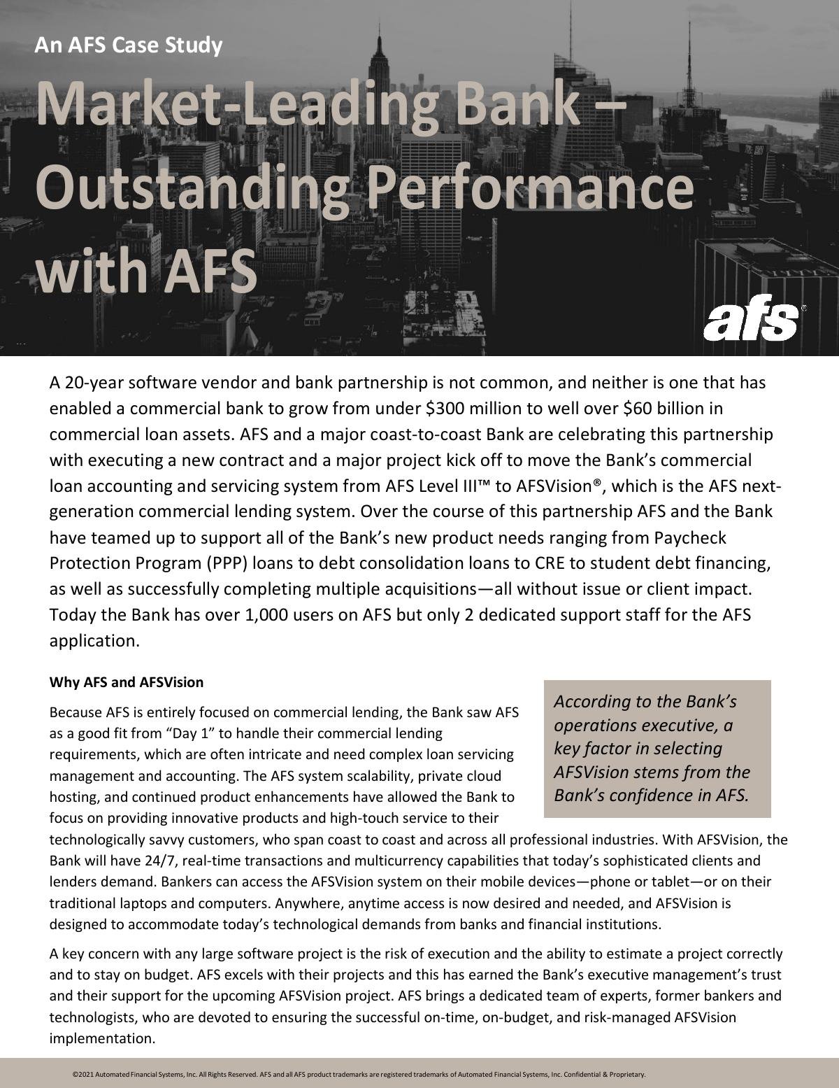 Case Study: Market-Leading Bank – Outstanding Performance with AFS