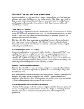 The Impact and Benefits of Coaching on Career Advancement