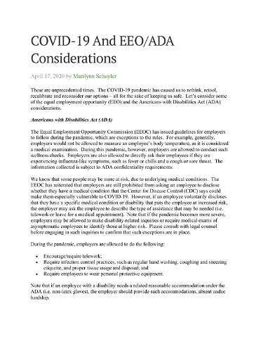 COVID-19 and EEO/ADA Considerations